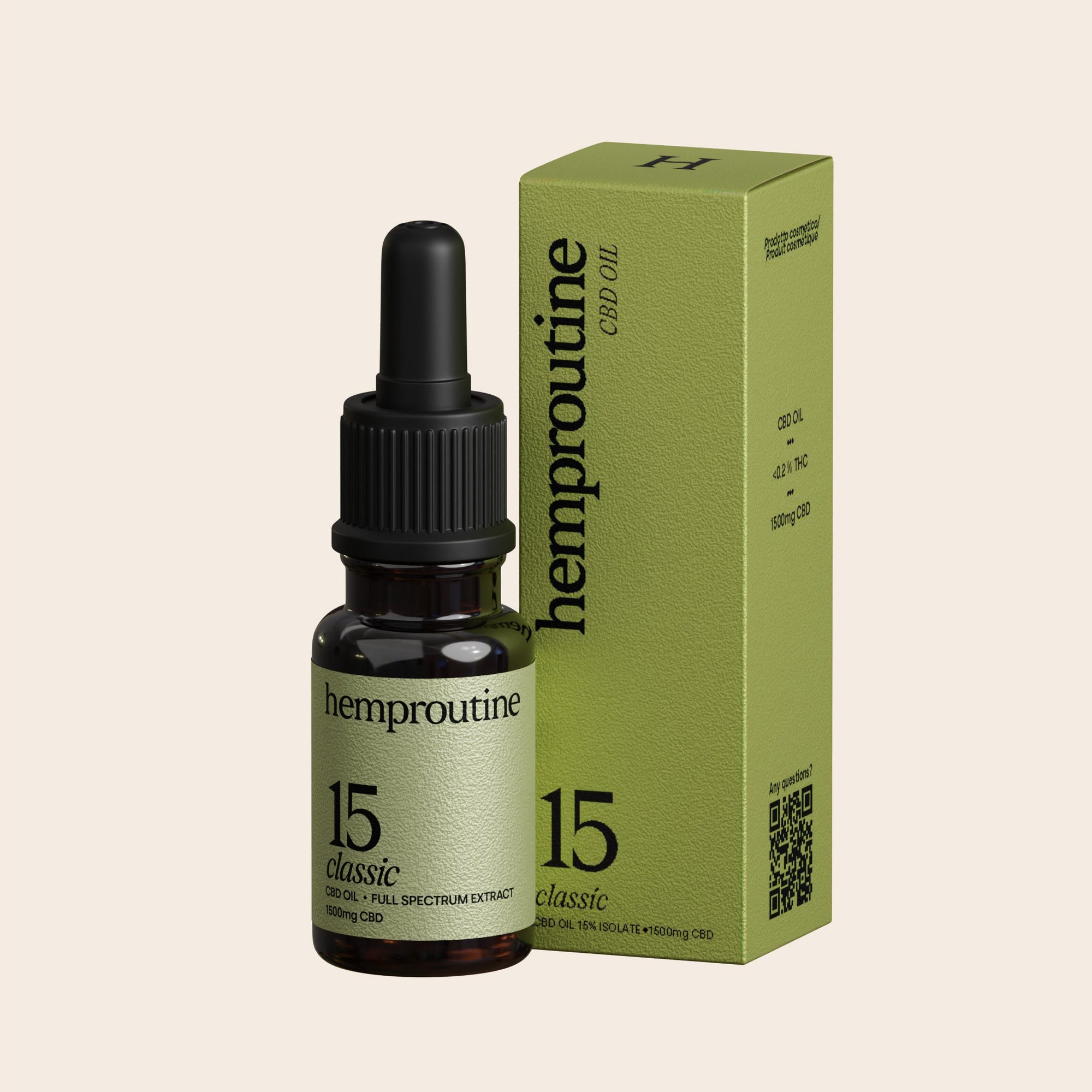 Olio CBD Hemproutine Classic 15 %, concentrazione media per un equilibrio ottimale