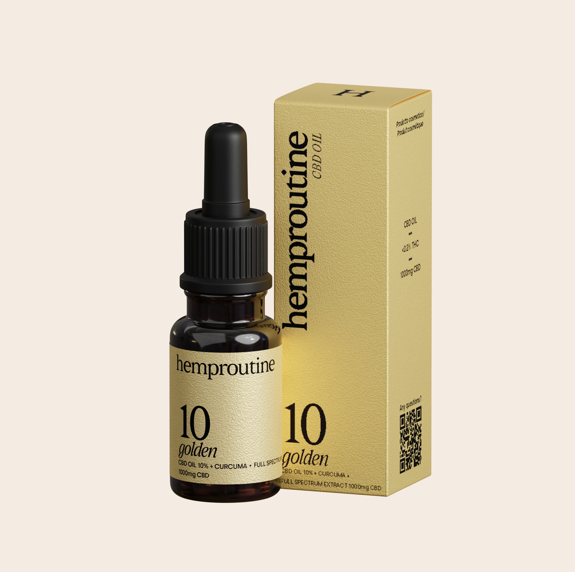 Olio CBD Hemproutine Gold 10 %, puro e ad alta concentrazione per il benessere quotidiano